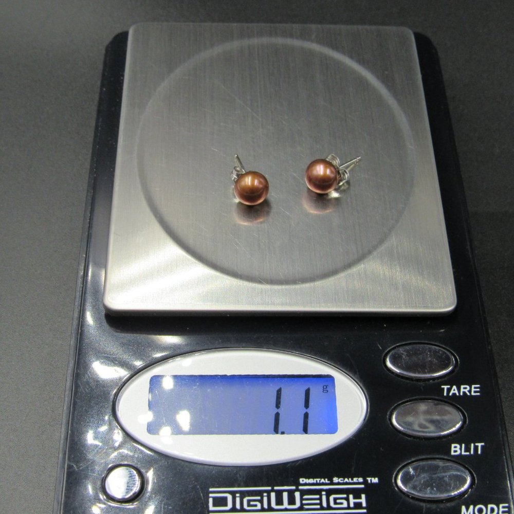 Sterling Silver Small Brown Real Pearl Earrings - Picture 6 of 6